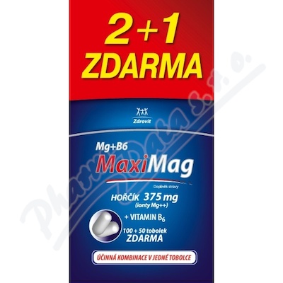 MaxiMag Hořčík 375mg+B6 tob.100+50 zdarma
