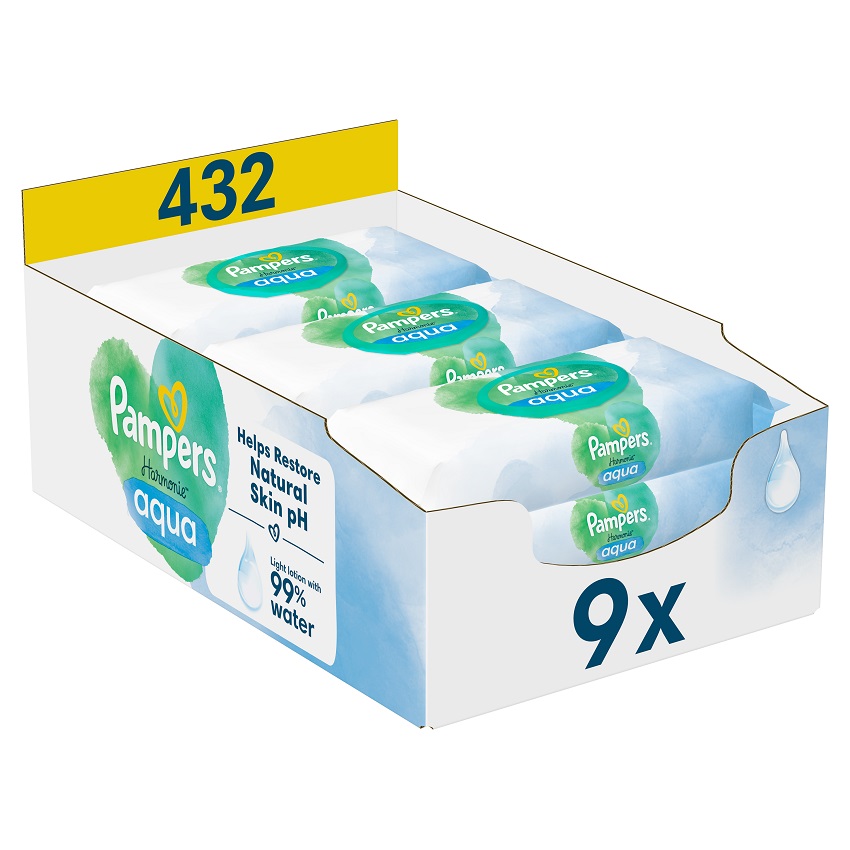 Pampers Harmonie Aqua čisticí ubrousky 9x48ks