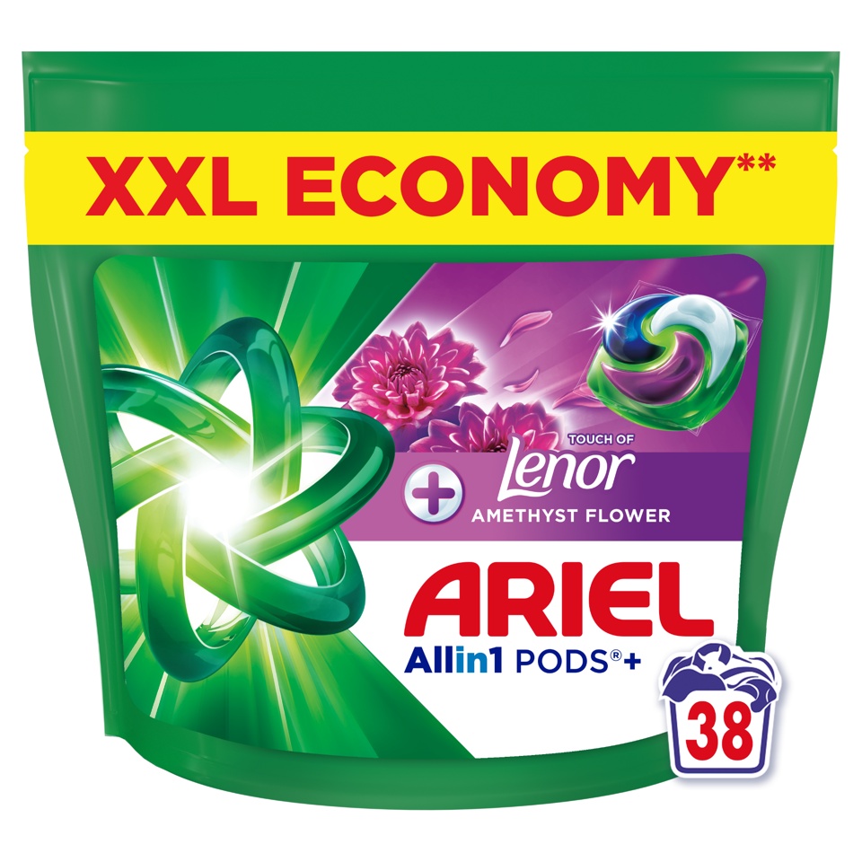 Ariel + Lenor Amethys flower Allin1 gelové kapsle na praní 38ks