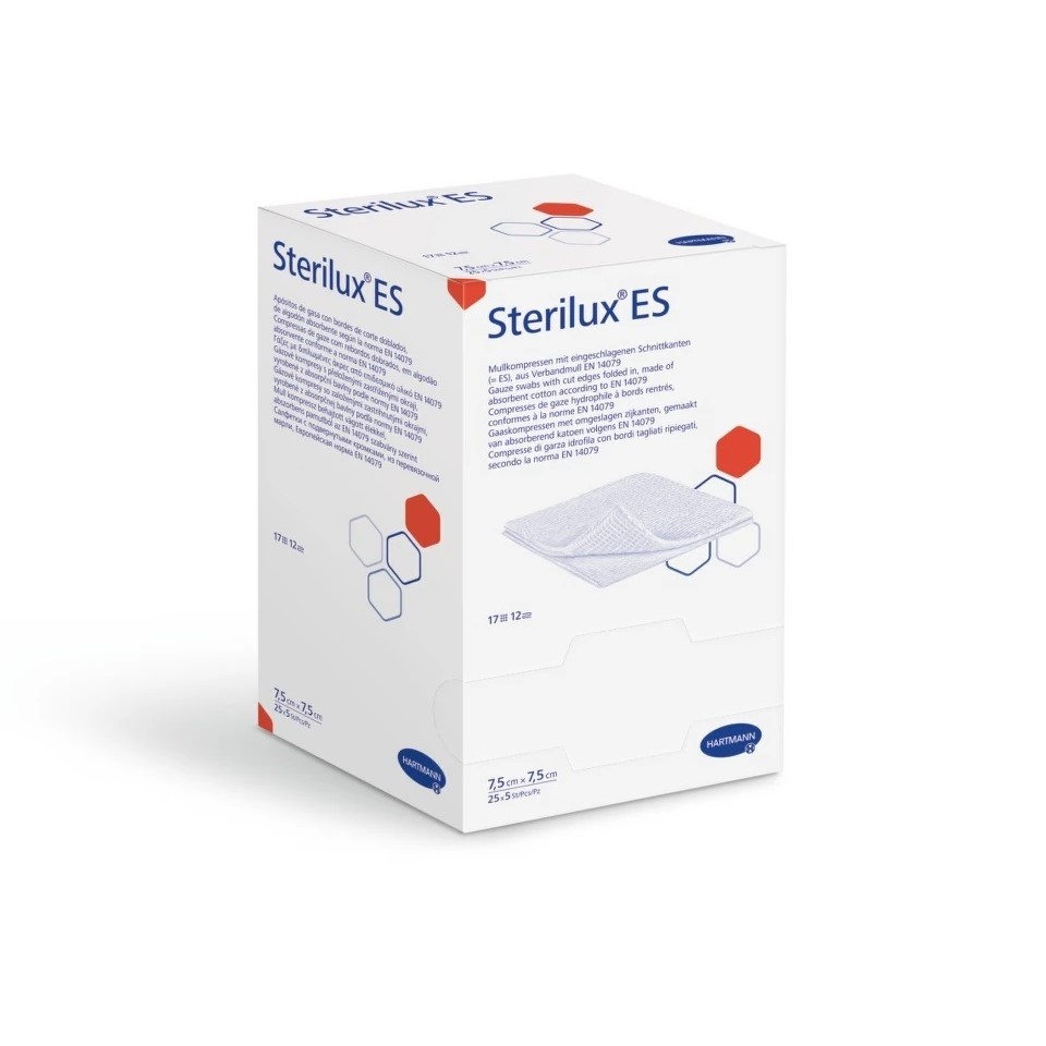 Sterilux ES Kompresní gáza nesterilní 17 vláken 8 vrstev 7,5x7,5cm 100ks