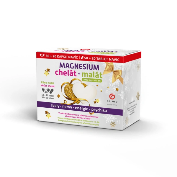 Magnesium chelát 50+20 kapslí + malát 50+20 tablet Galmed