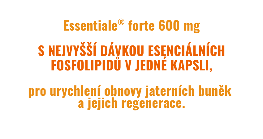 Essentiale forte – banner s informací o esenciálních fosfolipidech pro játra