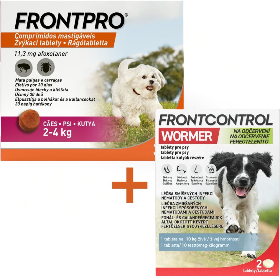 Frontpro 11.3mg 2-4kg  3 žvýkací tablety + Frontcontrol Wormer pro psy 2 tablety