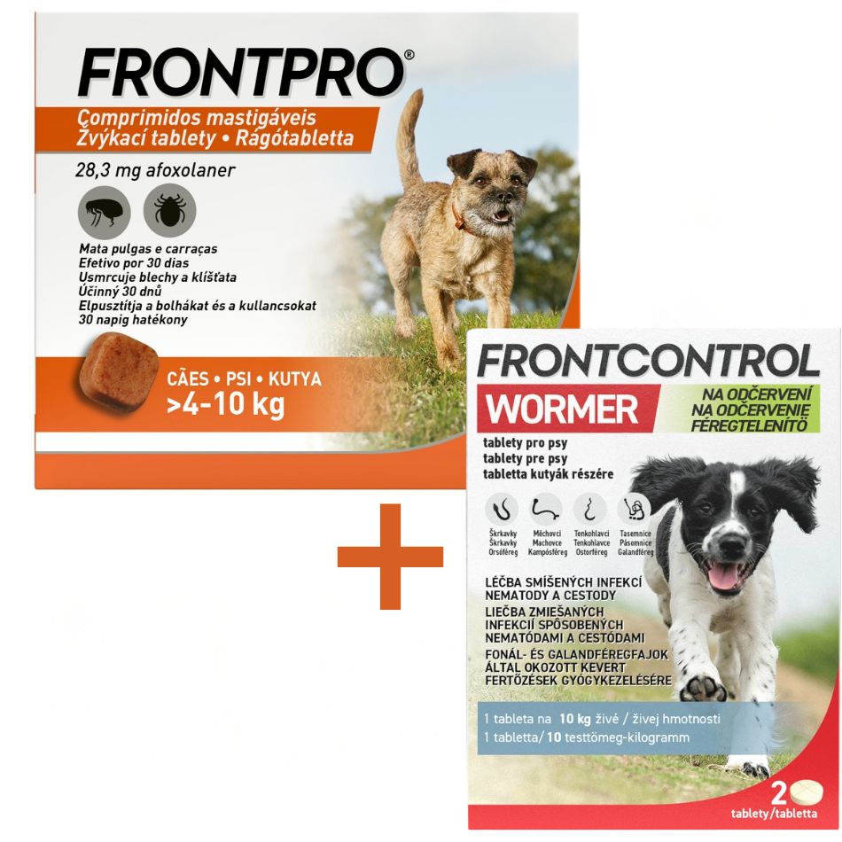 Frontpro 28.3mg 4-10kg 3 žvýkací tablety + Frontcontrol Wormer pro psy 2 tablety