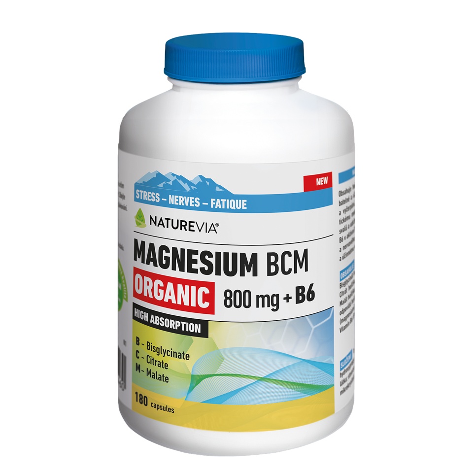 NatureVia Magnesium Organic BCM 800mg +B6 180 kapslí