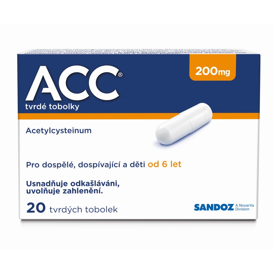 ACC® 200 mg 20 tvrdých tobolek na vlhký kašel pro dospělé a děti od 6 let