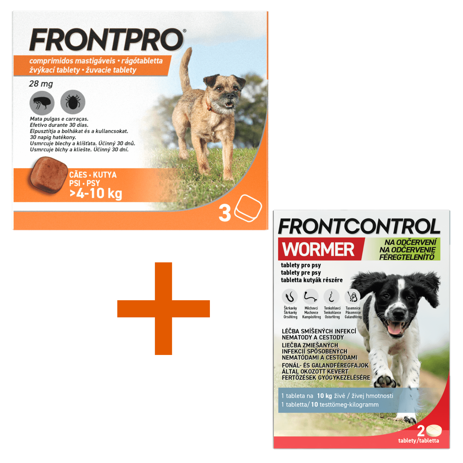 Frontpro 28.3mg 4-10kg 3 žvýkací tablety + Frontcontrol Wormer pro psy 2 tablety