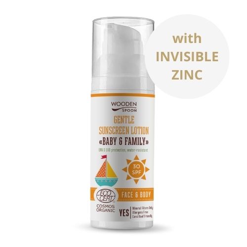 Woodenspoon Opalovací tělové mléko Baby&Family SPF30 - neviditelný zinek - pumpa 50ml