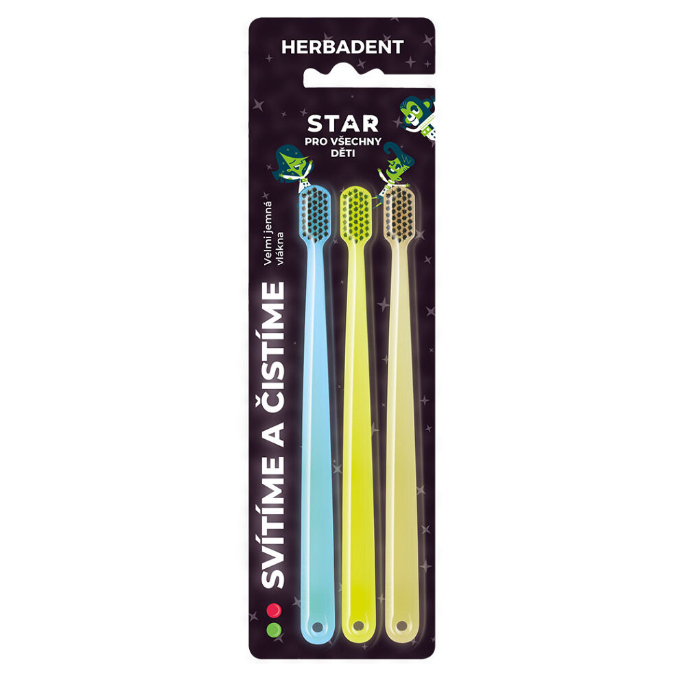 Herbadent Star Dětský svítící zubní kartáček, velmi jemné vlákno 3 ks
