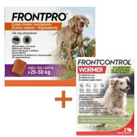 Frontpro 136mg 25-50kg 3 žvýkací tablety + Frontcontrol Wormer pro psy XL 2 tablety