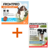 Frontpro 68mg 10-25kg 3 žvýkací tablety + Frontcontrol Wormer pro psy 2 tablety