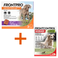 Frontpro 136mg 25-50kg 3 žvýkací tablety + Frontcontrol Wormer pro psy XL 2 tablety