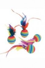 Hračka kočka míčky s pérky duhové 4ks