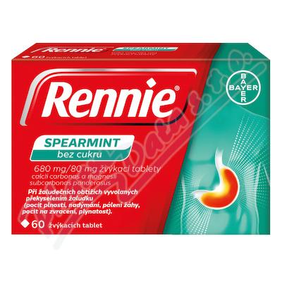 Rennie Spearmint bez cukru 60 žvýkacích tablet