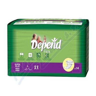 Plenkové Kalhotky Depend Flex Super Plus L boky 95-135cm, s upínacím pásem,3400ml, 14ks