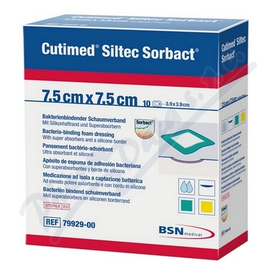 Cutimed Siltec Sorbact 7,5cmx7,5cm antimikrobiální polyuretanová pěna