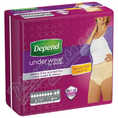 Natahovací Kalhotky Depend Maximum L S Vyšším Pasem Pro ženy 1900ml, obvod v pase 95-130cm, 9ks