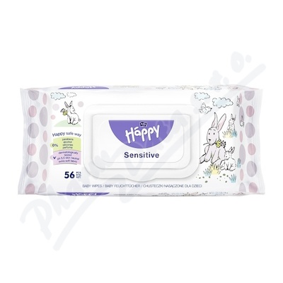 Happy vlhčené ubrousky Sensitive 56ks
