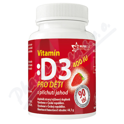 Vitamín D3 400iu Pro Děti Jahoda Tbl.90