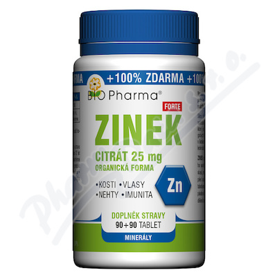 Zinek Citrát Forte 25mg Tbl.90+90 Bio-pharma