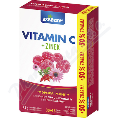 Vitar Vitamin C+zinek+echinacea+šípek Tbl.30+15