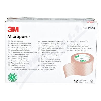 3M Micropore papírová náplast tělová 2.5cmx9.1m 12ks
