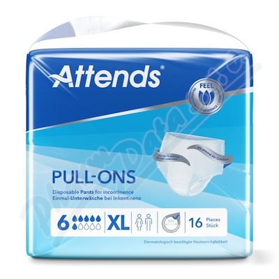 Kalhotky Absorpční Attends Pull-ons 6 X-large boky 130-170cm,1493ml,16ks