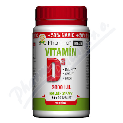 Vitamín D3 Mega 2000 I.u. Tbl.180+90 Bio-pharma