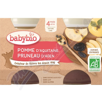 Babybio Jablko a sušená švestka ovocný příkrm 2x130 g