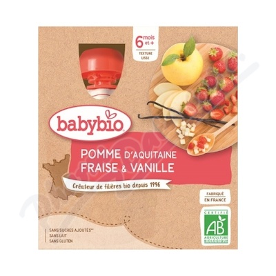 Babybio Jablko a jahoda s vanilkou pyré 4x90 g