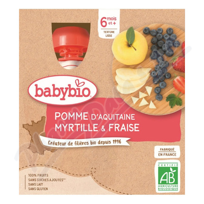 Babybio Jablko, borůvky a jahody pyré 4x90 g