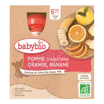Babybio Jablko, pomeranč a banán pyré 4x90 g