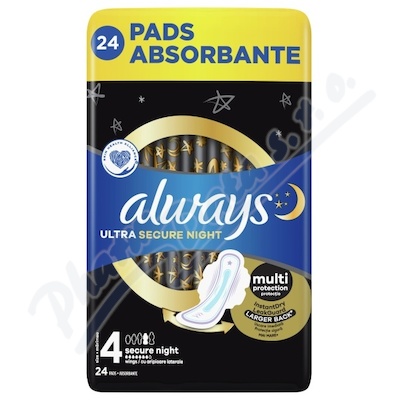 Always Ultra Secure Night 4 hygienické vložky s křidélky 24ks
