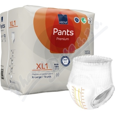 Abena Pants Premium Xl1 kalhotky absorpční navlékací, prodyšné, boky 130-170CM, 1400ML, 16KS