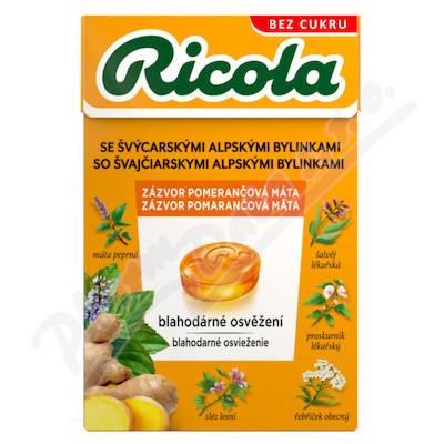 Ricola zázvor a pomerančová máta bez cukru 40g