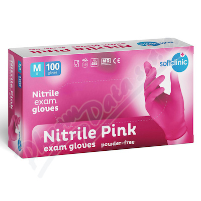 Softclinic Nitrile pink vyšetřovací rukavice nepudrované vel. M 100 kusů