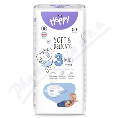 Happy Soft&Delicate 3 Midi dětské pleny 5-9kg 50ks