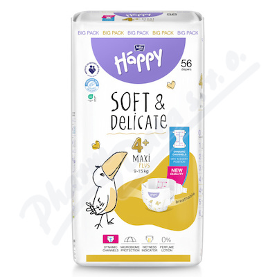 Happy Soft&Delicate 4+ Maxi Plus dětské pleny 9-15kg 56ks