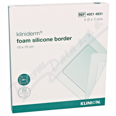 Pěnový silikonový obvaz Kliniderm s okrajem, 15x15 cm, 5 ks v balení