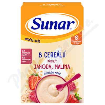 Sunar Mléčná Kaše 8 Cereálií jahoda/malina 8m+ 210g