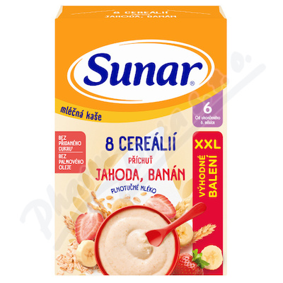 Sunar Mléčná Kaše 8 cereálií/jahoda/banán 6m+ 340 g