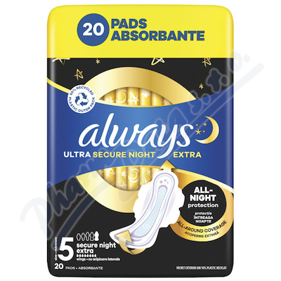 Always Ultra Secure Night Extra 5 hygienické vložky s křidélky 20ks