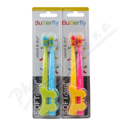 SOFTdent Butterfly dětský zubní kartáček mix barev 2 kusy