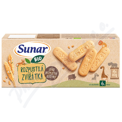 Sunar Rozpustilá zvířátka sušenky 6m+ BIO 4x 40 g