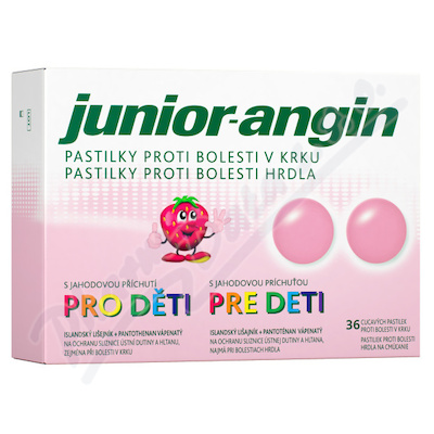 Junior-angin pastilky proti bolesti v krku pro děti s jahodovou příchutí 36ks