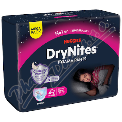 DryNites natahovací kalhotky na noc pro dívky MEGA pack 4-7 let / 17-30kg / 26ks