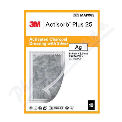 Actisorb Plus 25 krytí s aktivním uhlím a stříbrem 6.5x9.5cm 10ks