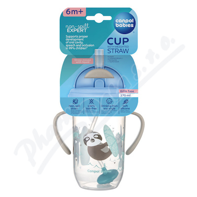 Canpol babies Nevylévací hrneček se slámkou a závažím Exotic Animals 270ml šedý