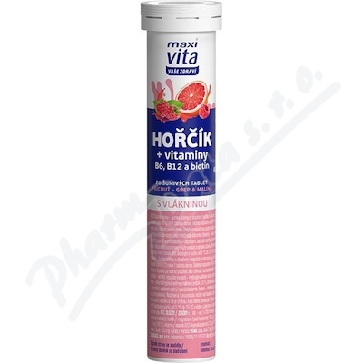 Maxi Vita Hořčík + vitaminy B6, B12 + biotin grep&malina 20 šumivých tablet