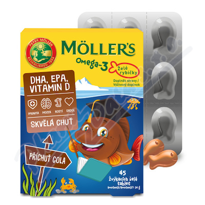 Mollers Omega-3 želé rybičky příchuť Cola 45 žvýkacích tablet